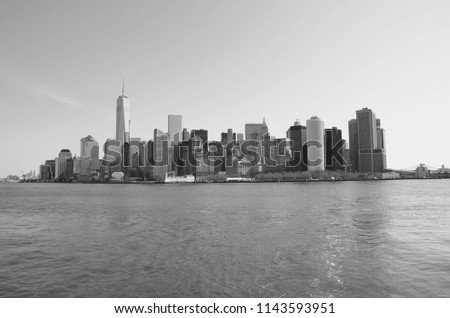 Black and white picture of Manhattans in New York, America.