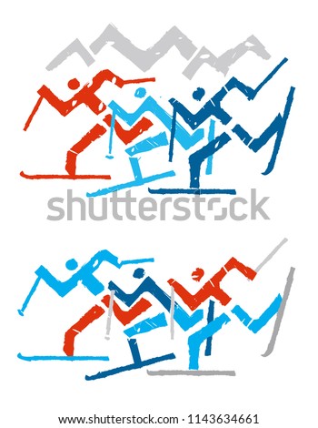 
Cross country Skiers.
Two stylized illustrations of cross-country skiers. Isolated on white background. Vector available.  