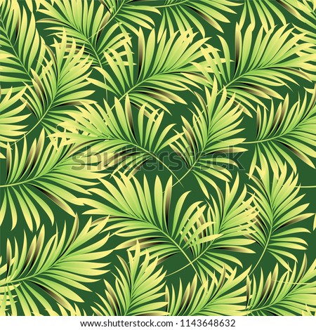 Palm. Seamless pattern from tropical plant leaves. Jungle. Vector wallpaper, background.