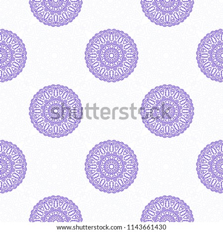 Ottoman Seamless Pattern. Orient Texture for Textile, Fabric, Linen. Feminine Lacy Ornament with Outline Mandalas. Seamless Orient Texture in Damask Style. Vintage Pattern for Wallpaper