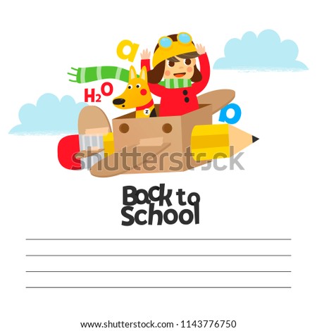 Back to school. Child pilot pencil with glasses and dog. Vector illustration