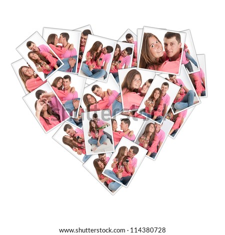 Heart shaped collage with pictures of a young couple