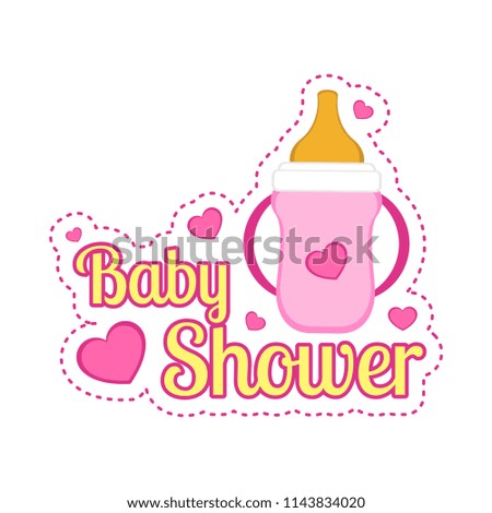 Baby shower label with a baby bottle