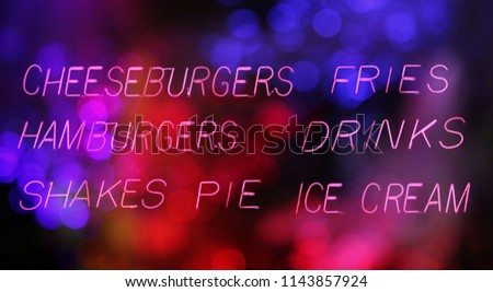 Neon Sign - Hamburger, Burgers, Shakes, Pie, Fries and Drinks