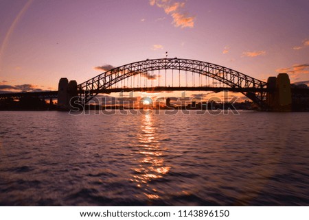 Silhouette of Sydney Harbour Bridge at sunset time