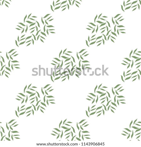 Seamless vector pattern with green twigs on a white background. Simple cute illustration. Beautiful tile, wrapping, textile, postcard, wallpaper design.