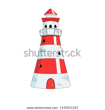 Cartoon lighthouse isolated on white background