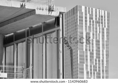 Building under construction. Black and white