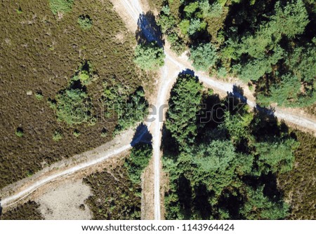 Aerial photo of footpaths in the countryside