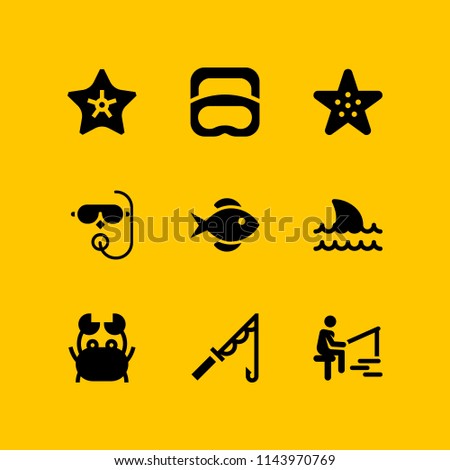 fish icon set with fishing rod, fishing and diving vector icons for web and graphic design