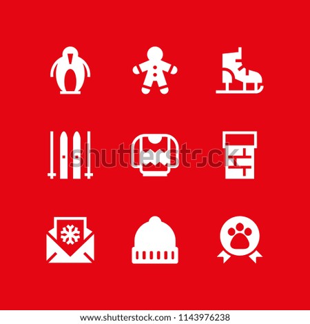 winter icon set with chimney, ski and gingerbread man vector icons for web and graphic design