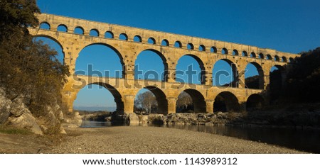 Picture of old Roman Bridge Pont du Gard in autumn in South of France 