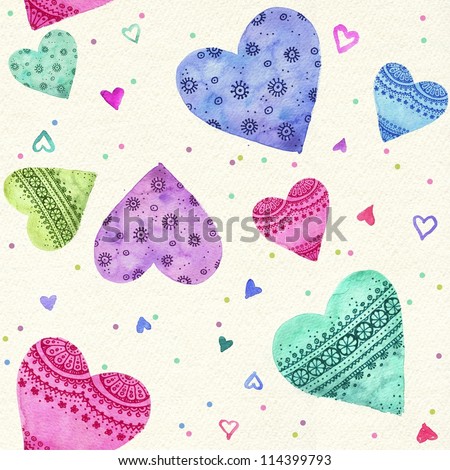 Watercolor seamless hearts pattern