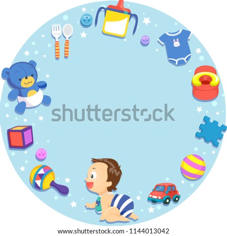 Illustration of a Toddler Kid Boy Crawling with Toys Frame