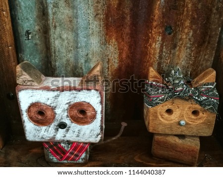 funny couple cat wooden kitty dolls decorated room