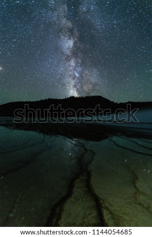 This is the picture of Yellowstone National Park in Idaho, USA, at night with milkway.