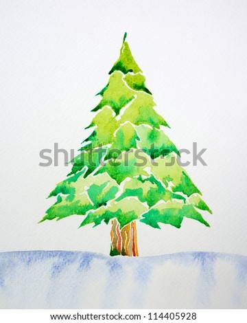 Christmas Tree by watercolor painting