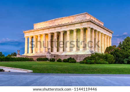 Washington, DC, USA at Lincoln Memorial at dawn.