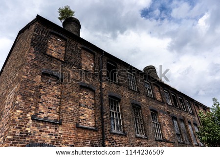 Old abandoned, derelict disused factory in Longton, Stoke on Trent, Staffordshire, Business decline, poor, Potteries,