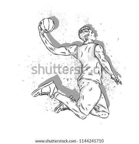 
Basketball player in a jump with the ball in his hands. Outdoor sports. Vector illustration