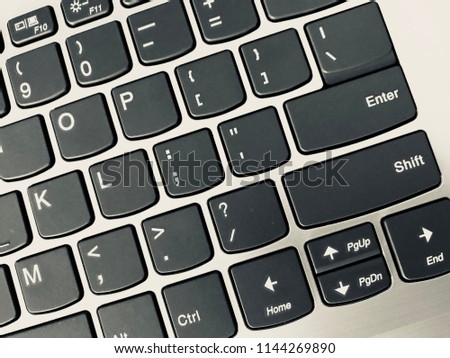 Keyboard / A computer keyboard is a typewriter style device which uses an arrangement of buttons or keys to act as mechanical levers or electronic switches Royalty-Free Stock Photo #1144269890