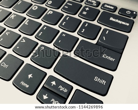 Keyboard / A computer keyboard is a typewriter style device which uses an arrangement of buttons or keys to act as mechanical levers or electronic switches Royalty-Free Stock Photo #1144269896