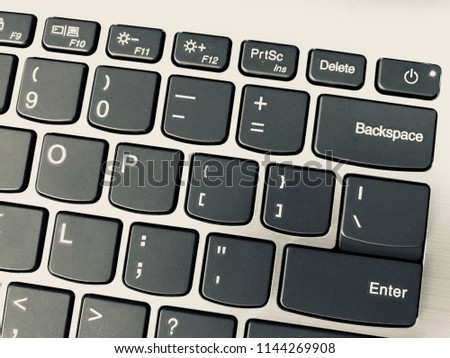 Keyboard / A computer keyboard is a typewriter style device which uses an arrangement of buttons or keys to act as mechanical levers or electronic switches Royalty-Free Stock Photo #1144269908