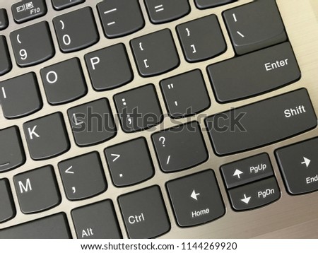 Keyboard / A computer keyboard is a typewriter style device which uses an arrangement of buttons or keys to act as mechanical levers or electronic switches Royalty-Free Stock Photo #1144269920