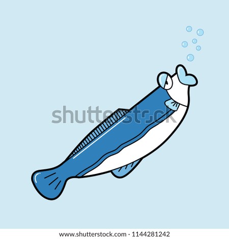 Fish in cartoon style. Cute cartoon Fish illustration. Cartoon Fish isolated on blue background. All in a single layer. Vector illustration. Elements for design.
