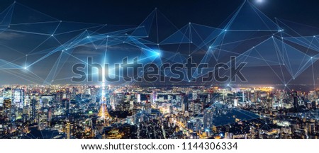Smart city and communication network concept. IoT(Internet of Things). ICT(Information Communication Network).