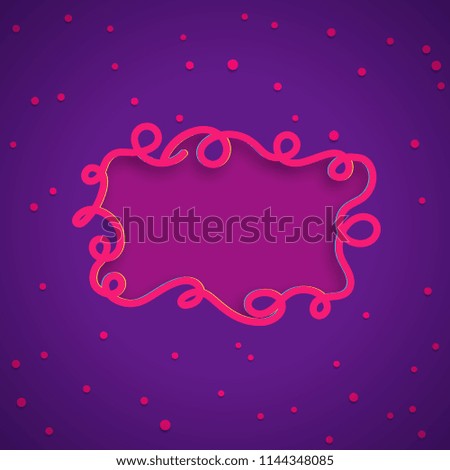 Bright Abstract vector 3D frame with shadow and circle confetti. Trend purple and pink colors