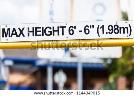 Max height sign, barrier on entering a shopping precinct in Stoke on Trent