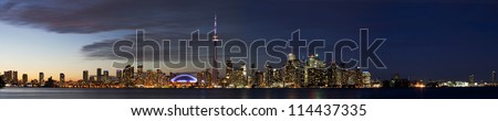 Toronto night cityscape wide horizontal panorama