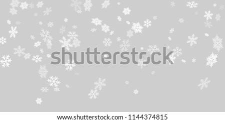 Snow flakes falling macro vector illustration, christmas snowflakes confetti falling scatter backdrop. Winter snow shapes decor. Airy flakes falling and flying winter cool vector background.