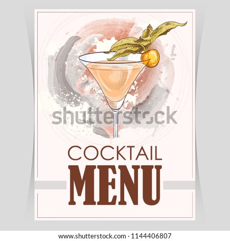 Vector flyer, cover menu with a golden dream cocktail image