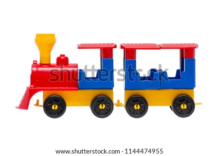 Toy train isolated on the white background. Colorful toy train isolated on white background