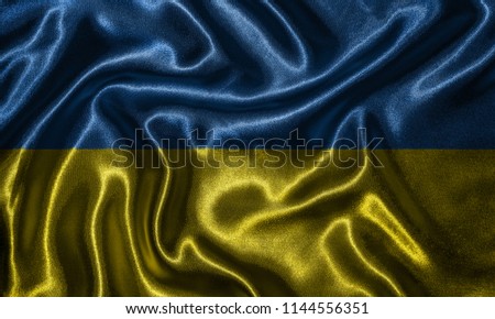 Ukraine flag - Fabric flag of Ukraine country, Background and wallpaper of waving flag by textile.