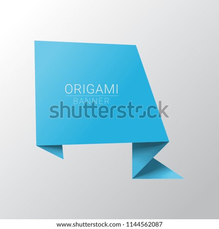 Blue origami banner paper speech bubble