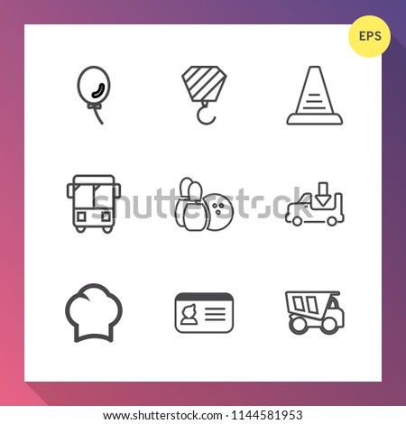 Modern, simple vector icon set on gradient background with food, bowling, chief, industry, name, up, background, white, speed, truck, air, chef, celebrate, ladder, road, uniform, pin, cook, id icons