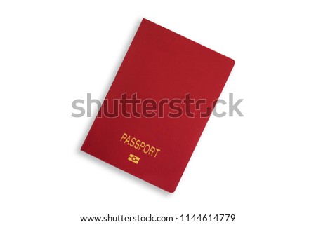 Red biometric passport without country designation on white background Royalty-Free Stock Photo #1144614779