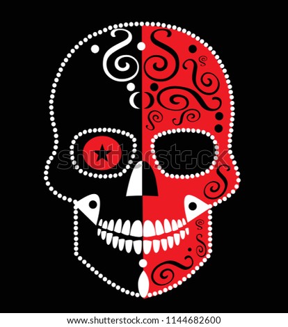 Skull icon horror, red color with ornament details
