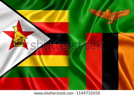 Zambia and Zimbabwe flag of silk