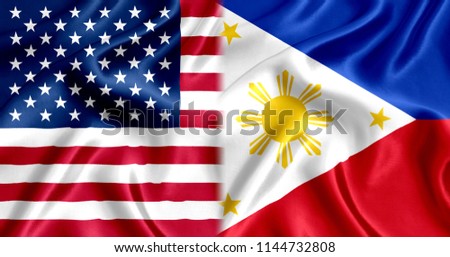 USA and Philippine flag of silk
