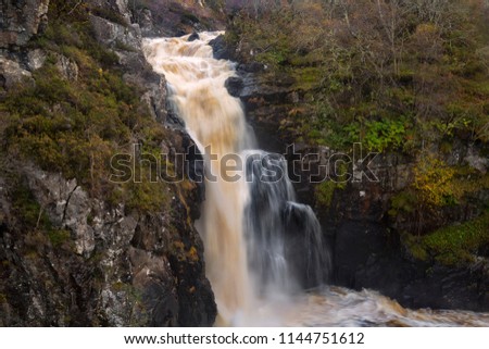 A terrific waterfall on the River Kirkaig in Assynt, Sutherland in the Northwest Highlands of Scotland. Pictured here in a full spate in late Autumn. Quite spectacular when close up.