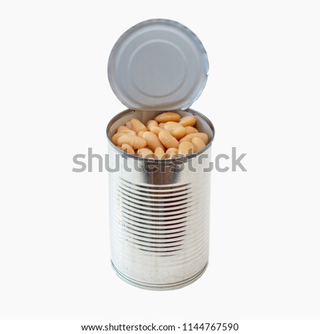 Open  Navy Beans can isolated on white background with the lid up-healthy food concept Royalty-Free Stock Photo #1144767590
