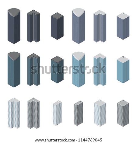 Isometric buildings set. Vector isometric skyscrapers and tall buildings set. Vector.