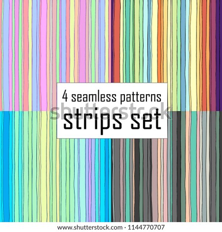 Set of seamless hand drawn vector patterns with stripes.