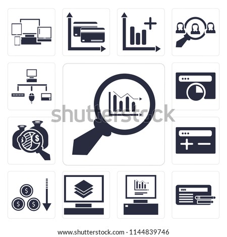 Set Of 13 simple editable icons such as Analytics, Browser, Layers, Loss, Sitemap, web ui icon pack