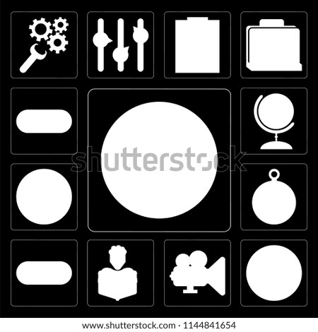 Set Of 13 simple editable icons such as Add, Upload, Video player, Reading, Switch, Compass, Multiply, Worldwide, Switch on black background