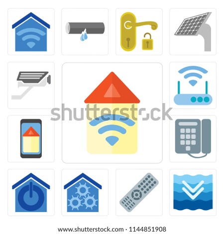 Set Of 13 simple editable icons such as Automation, Deep, Remote, Smart home, Dial, Modem, Cctv, web ui icon pack